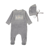 BEE & DEE 2PC TEA TIME VELOUR FOOTIE WITH BONNET SET